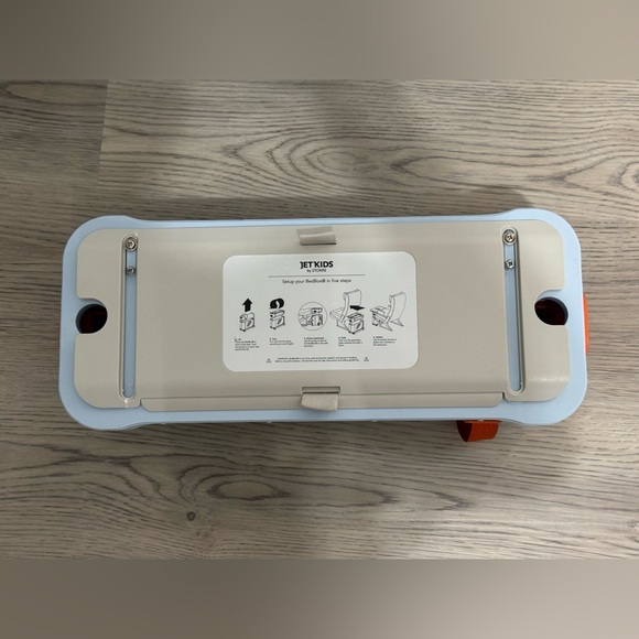 JetKids by Stokke BedBox Kid's Ride-On Suitcase Light Blue Clean W/bedding pad - Picture 11 of 11